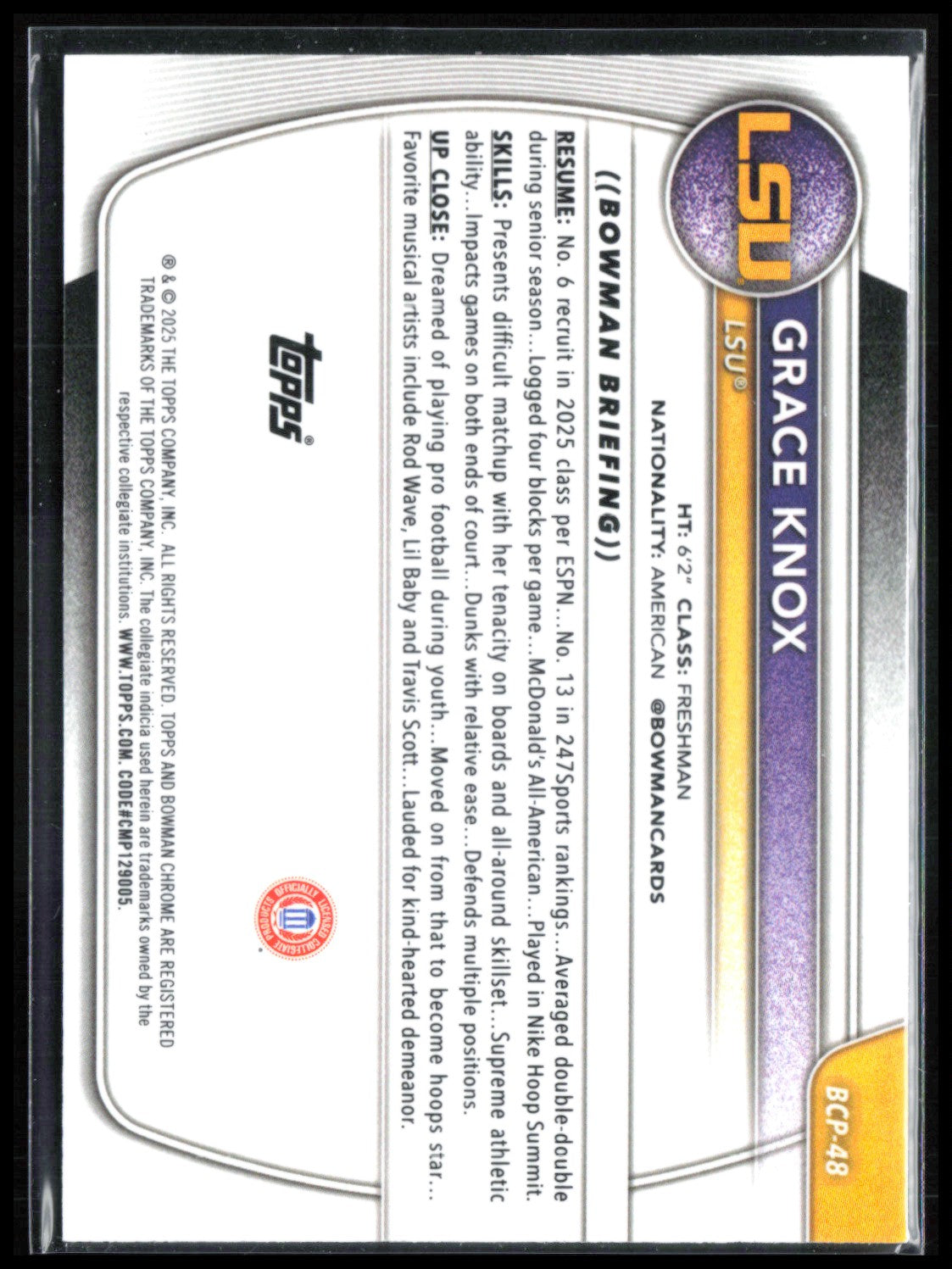 Grace Knox 1st Bowman Maroon Mojo /275