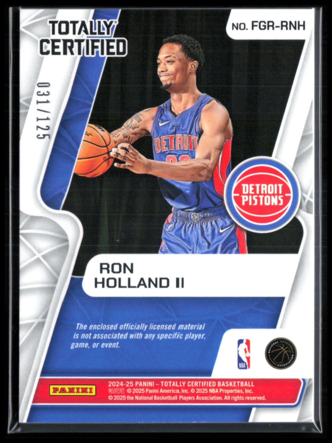 Ron Holland II RC Patch /125 2024-25 Panini Totally Certified