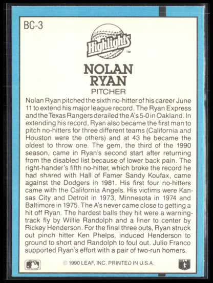 Nolan Ryan 1991 Donruss Leaf