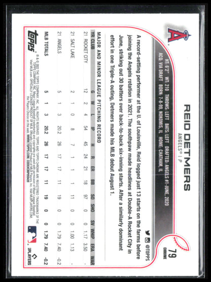 Reid Detmers RC 2022 Topps Chrome