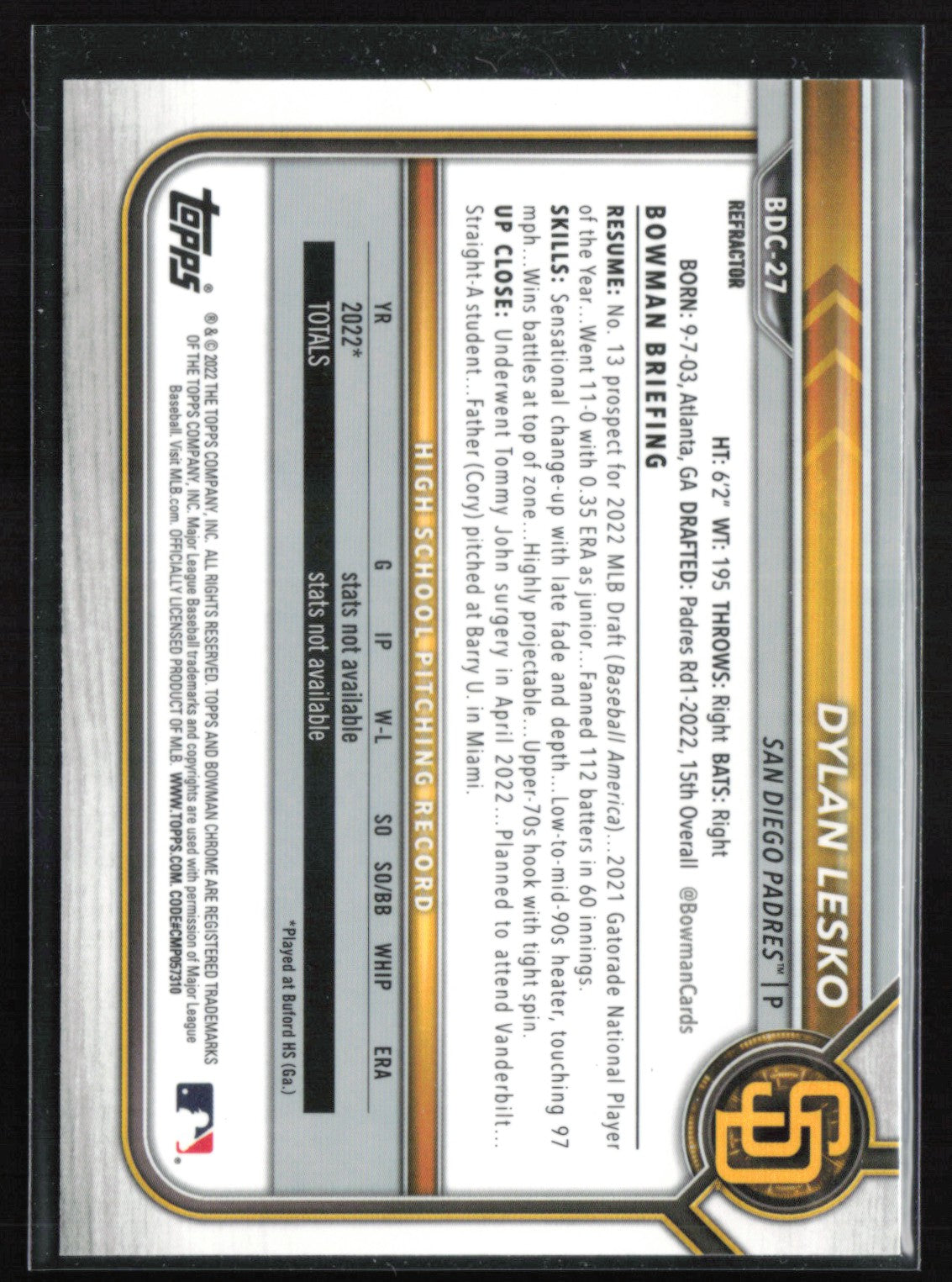 Dylan Lesko 1st Bowman Refractor