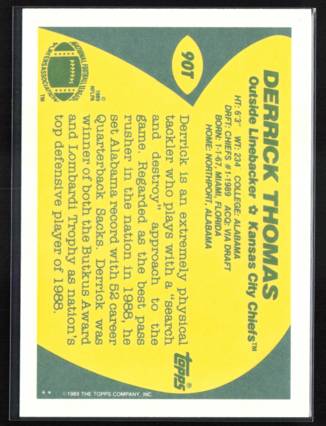 Derrick Thomas 1989 Topps Traded