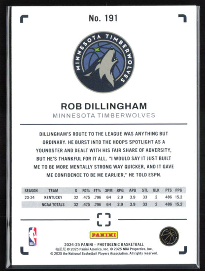 Rob Dillingham RC /35 2025 Panini Photogenic