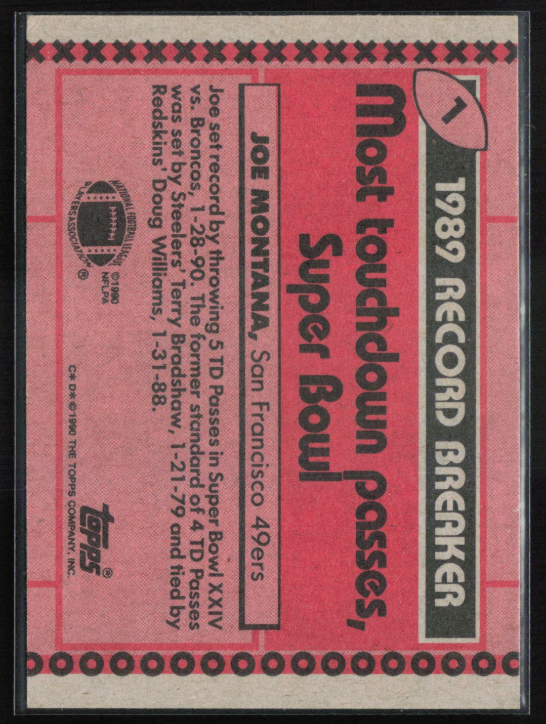 Joe Montana 1990 Topps 1989 Record Breaker