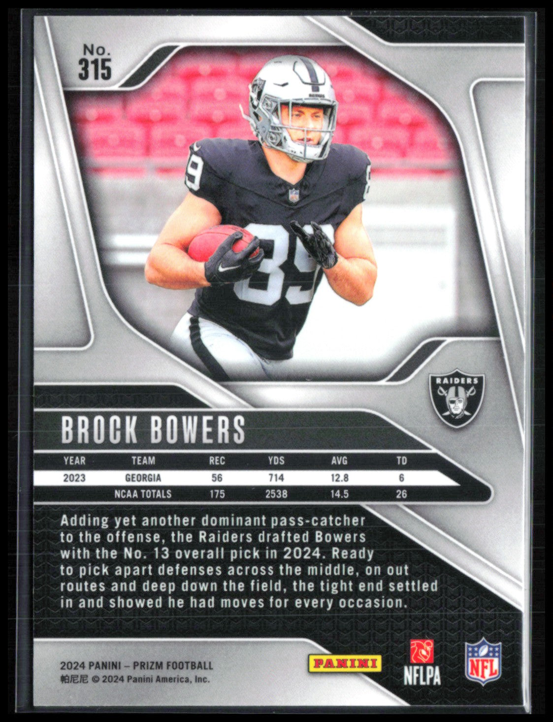 Brock Bowers RC 2024 Prizm