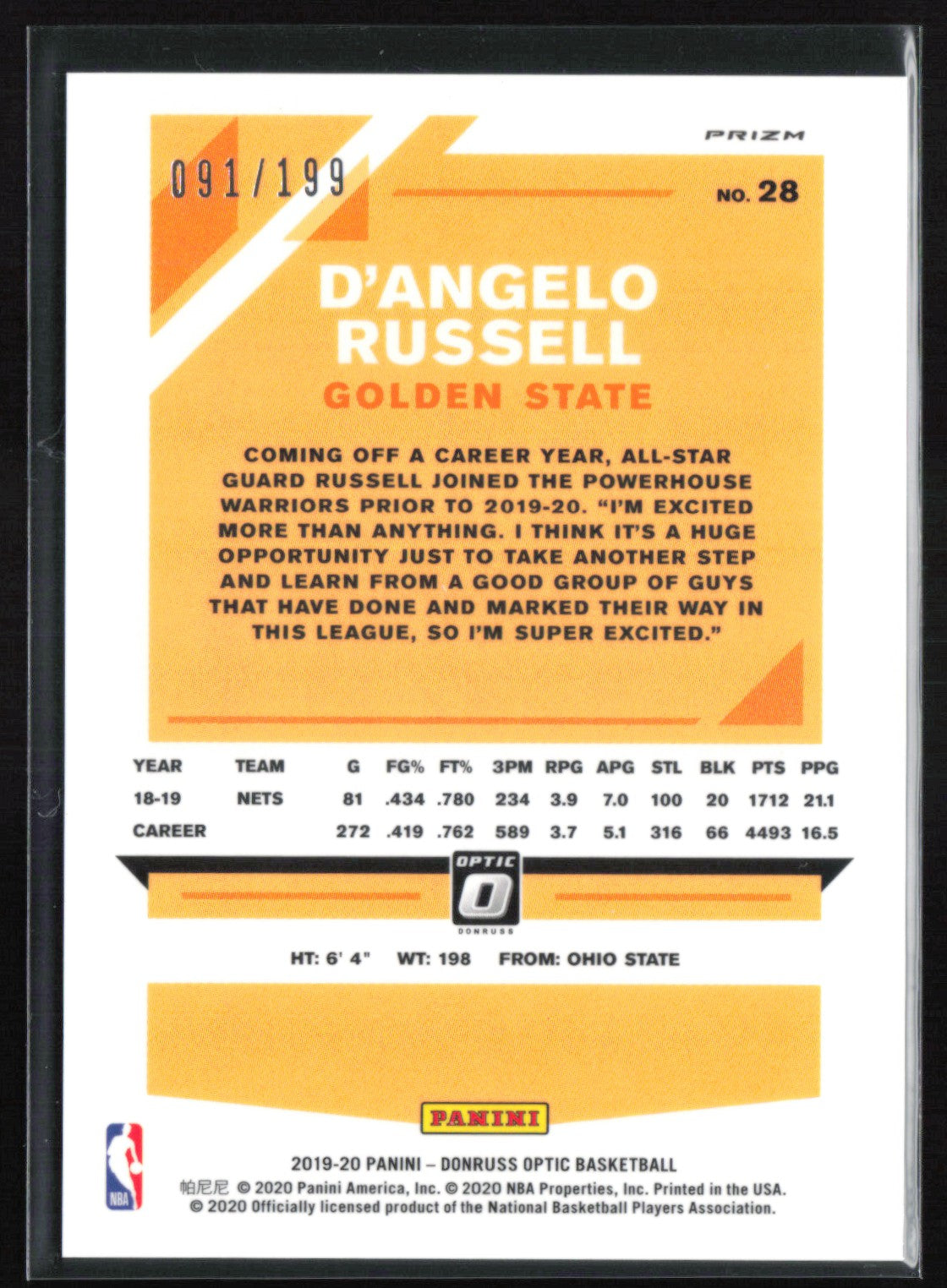 D'Angelo Russell Orange Holo /199