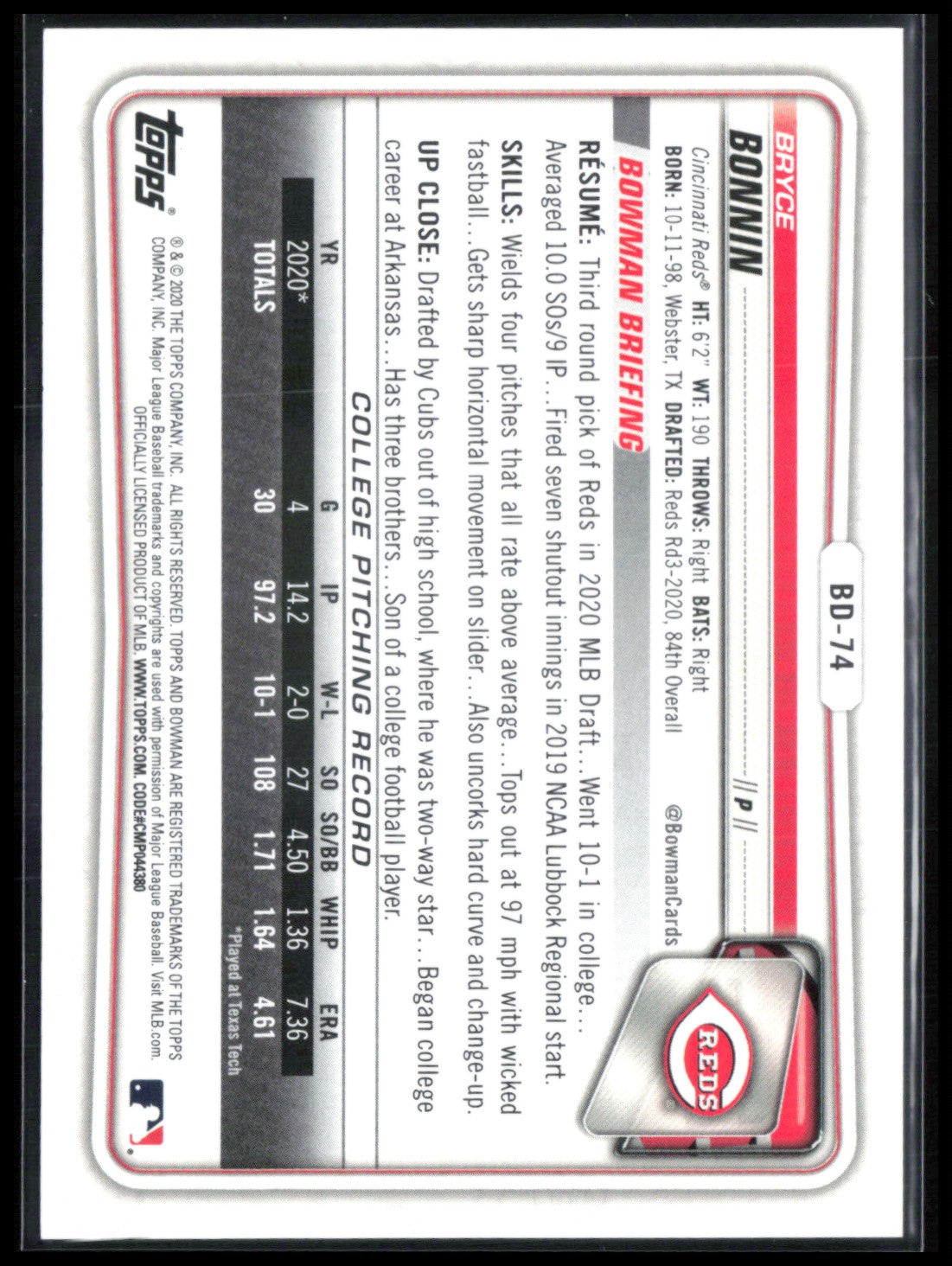 Bryce Bonnin 1st Bowman Blue Refractor /150