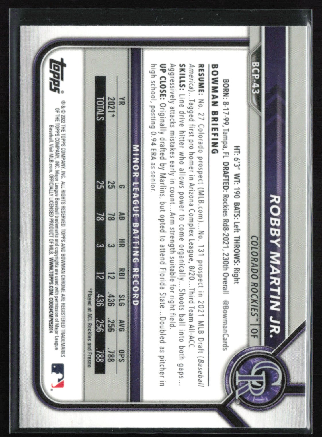 Robby Martin Jr. 1st Bowman Mojo