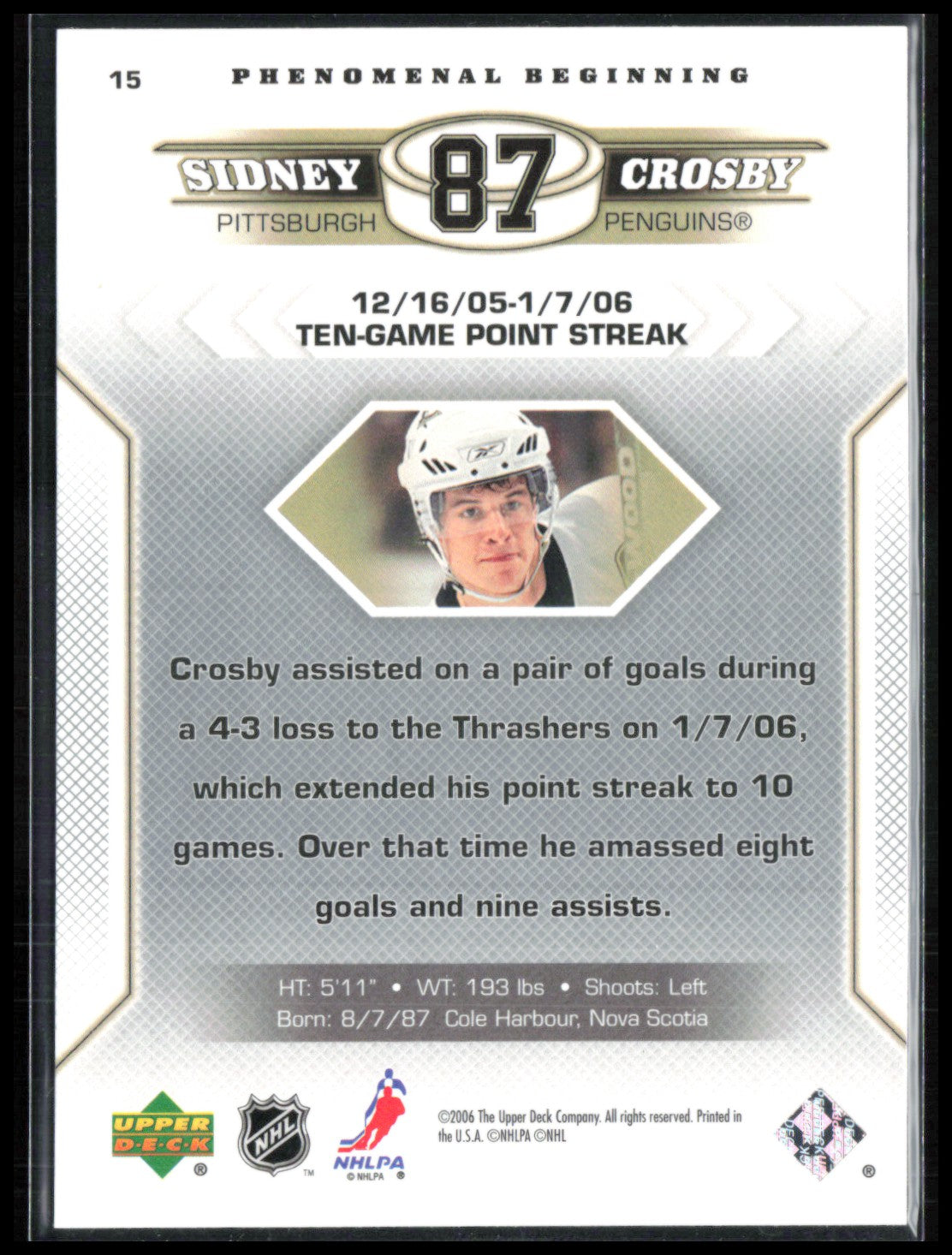 Sidney Crosby Phenomenal Beginning 2005 UD