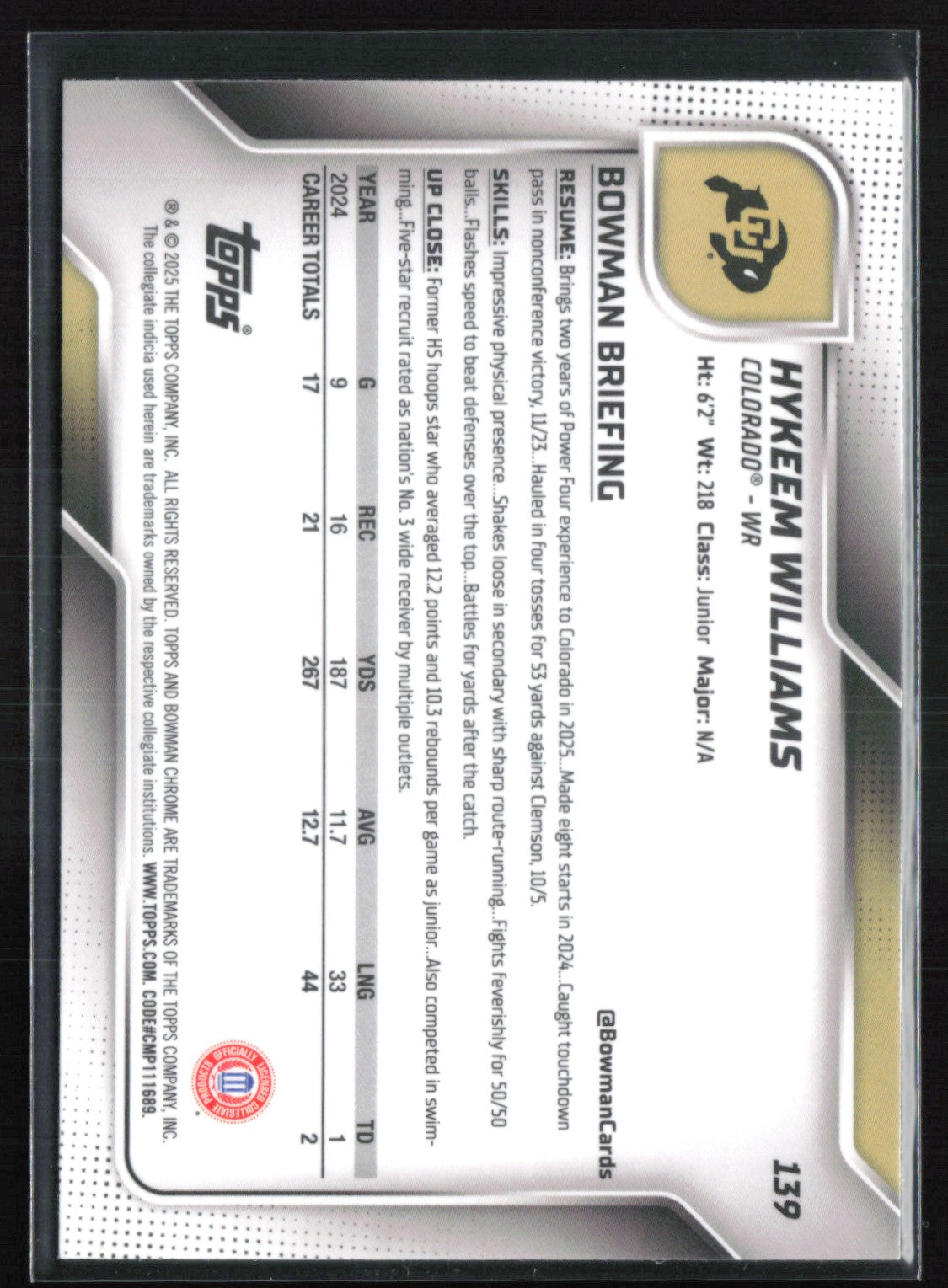 Hykeem Williams 1st Bowman Pink Lava