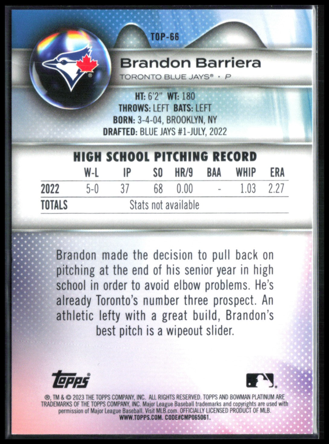 Brandon Barriera Blue /150