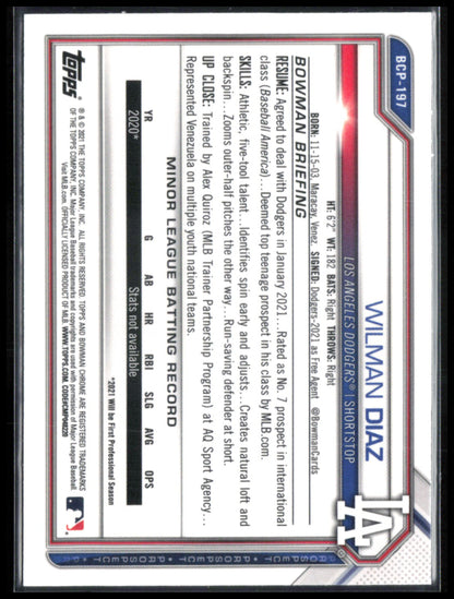 Wilman Diaz 1st Bowman Mojo