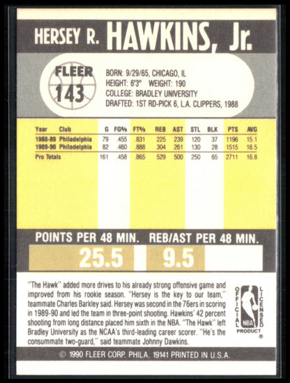 Hersey Hawkins 1990 Fleer