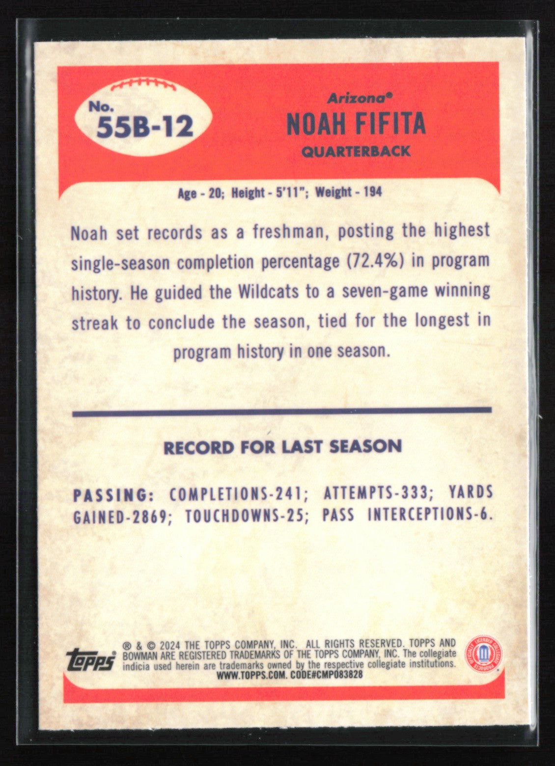 Noah Fifita 2024 Bowman Chrome U Throwback