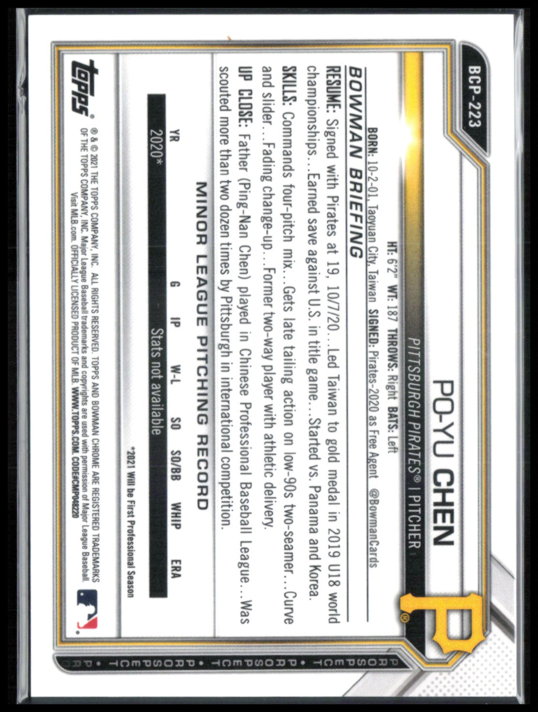 Po-Yu Chen 1st Bowman Blue Mojo /150