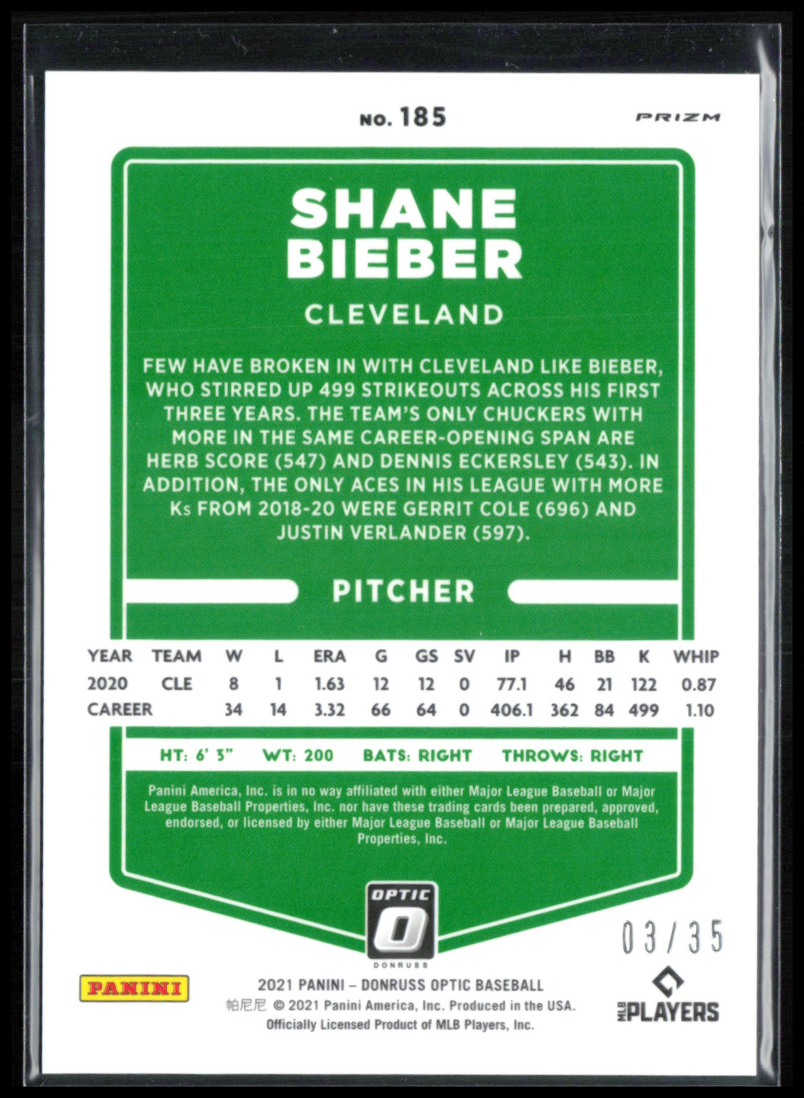 Shane Bieber Teal Velocity /35