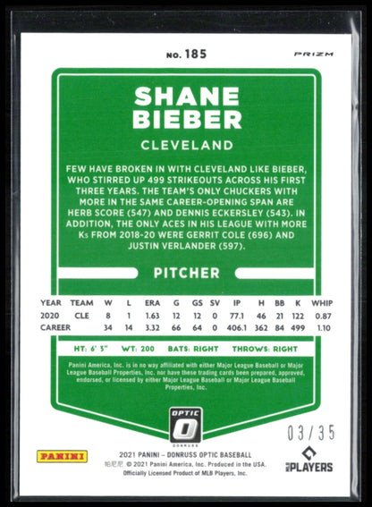 Shane Bieber Teal Velocity /35