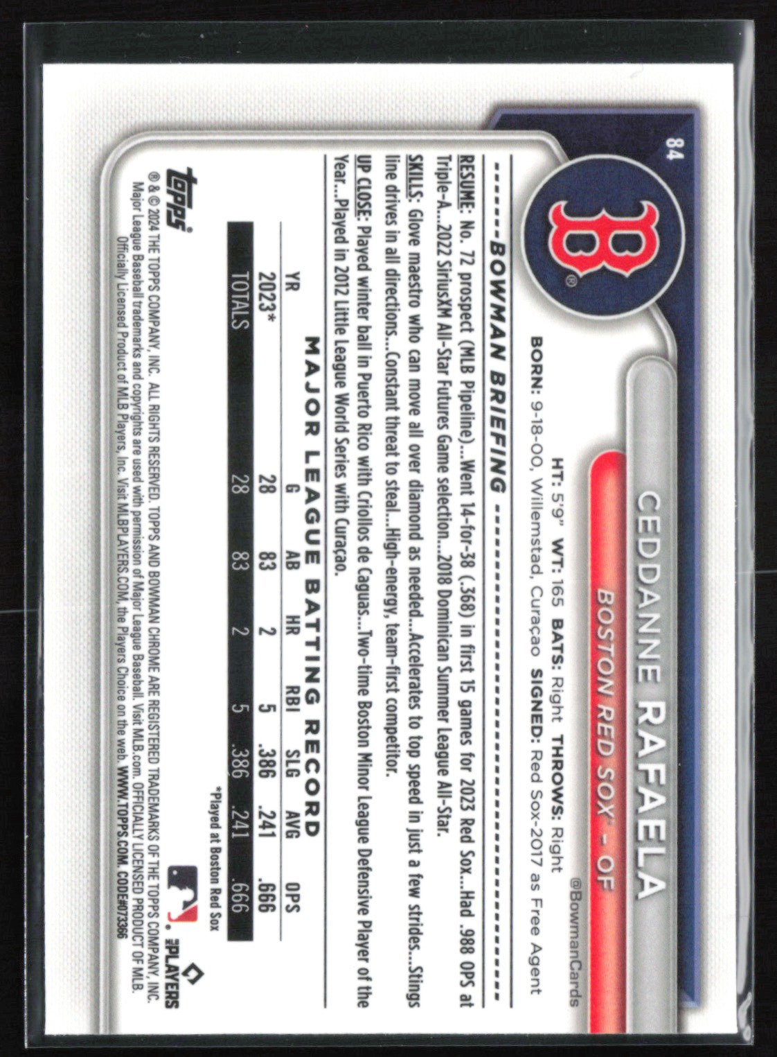 2024 Bowman Chrome Mojo Refractors 84 Ceddanne Rafaela RC Mojo