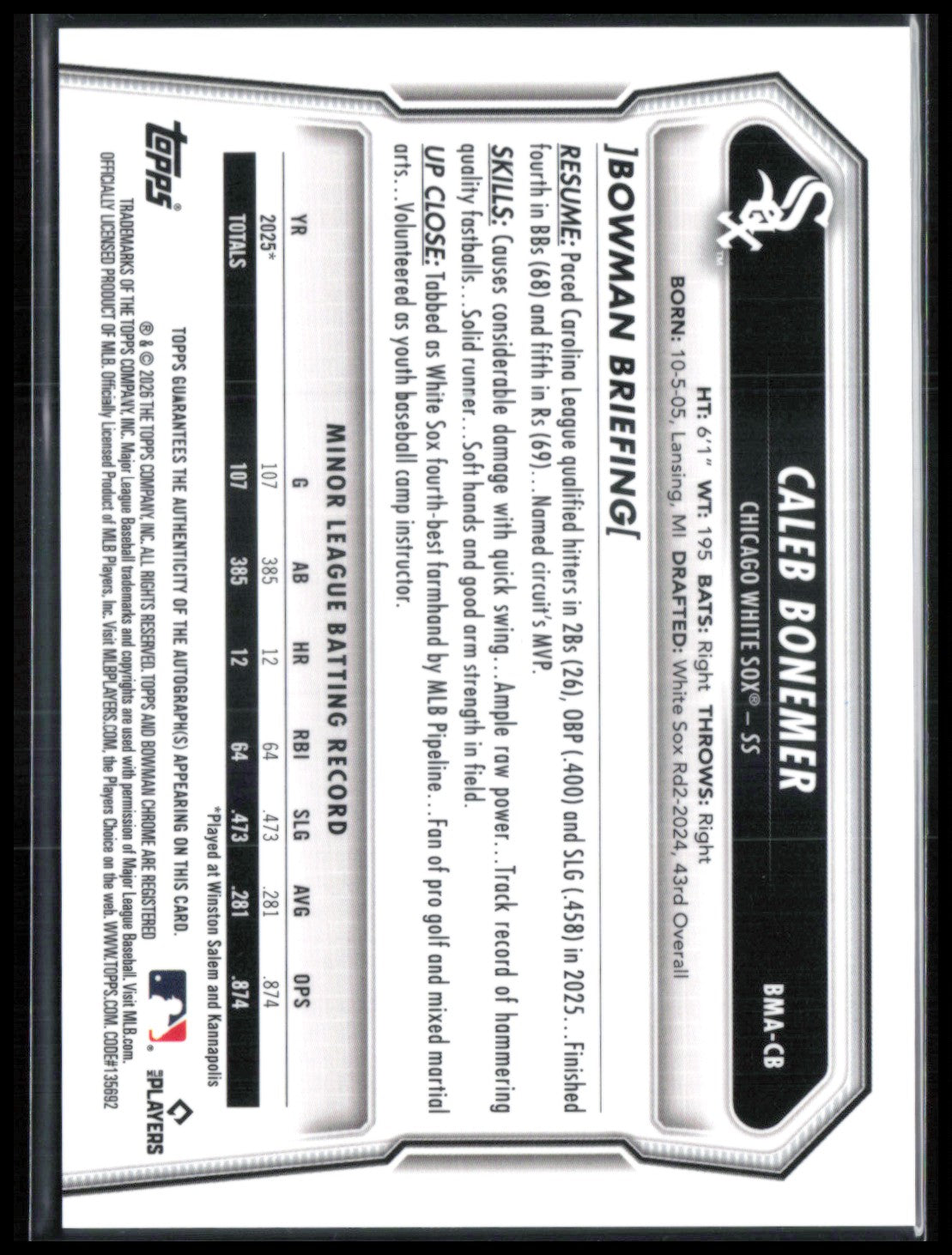 Caleb Bonemer Auto Mojo Bowman Chrome