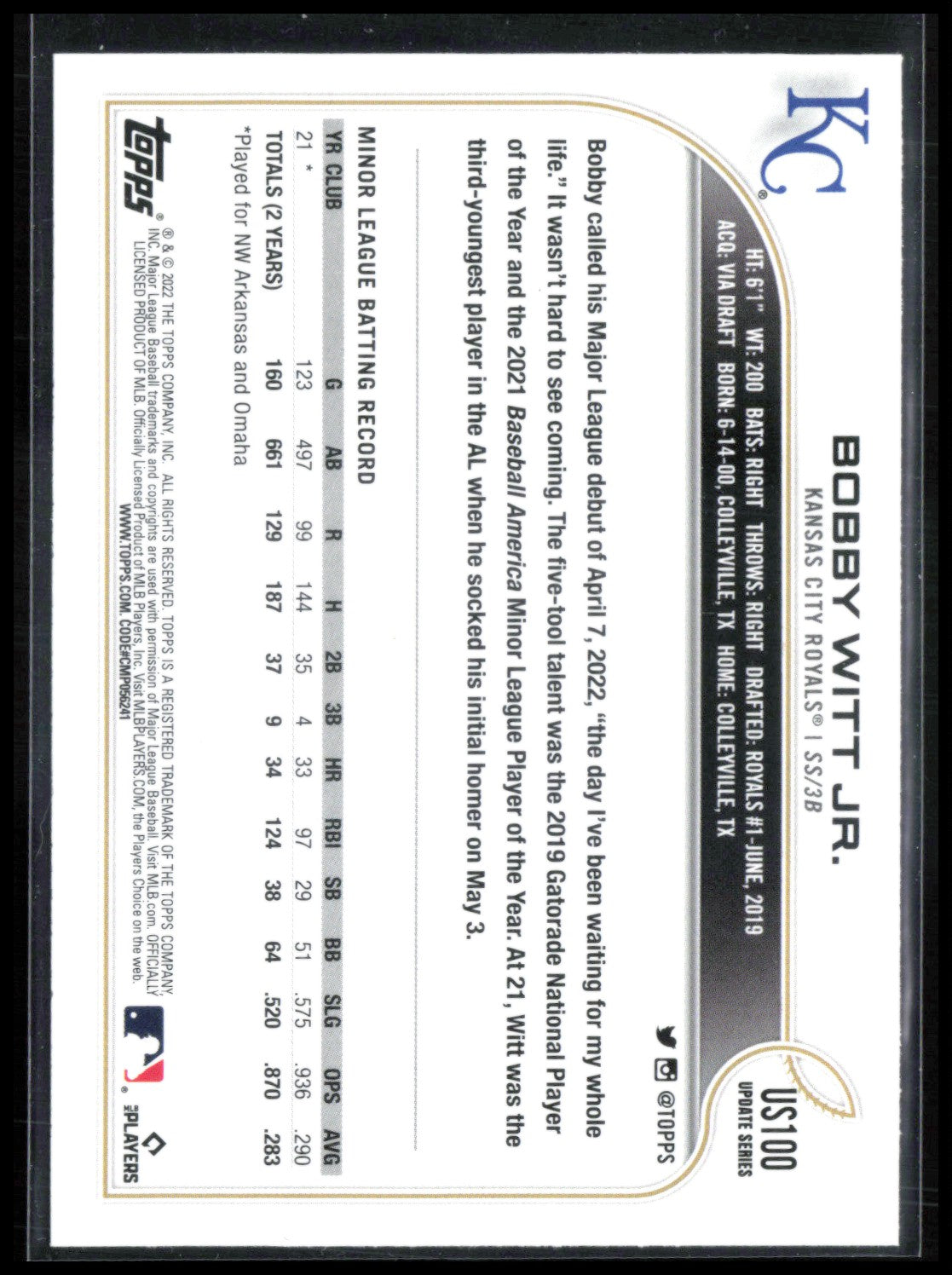 Bobby Witt Jr. RC 2022 Topps