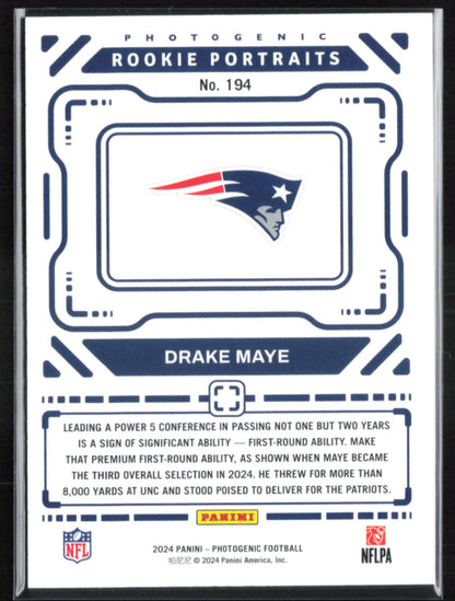 Drake Maye RC Rookie Portraits 2024 Photogenic