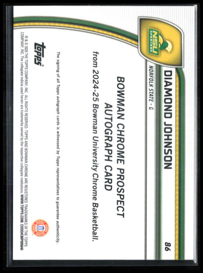 Diamond Johnson Auto Orange Flash 2024-25 Bowman U Chrome