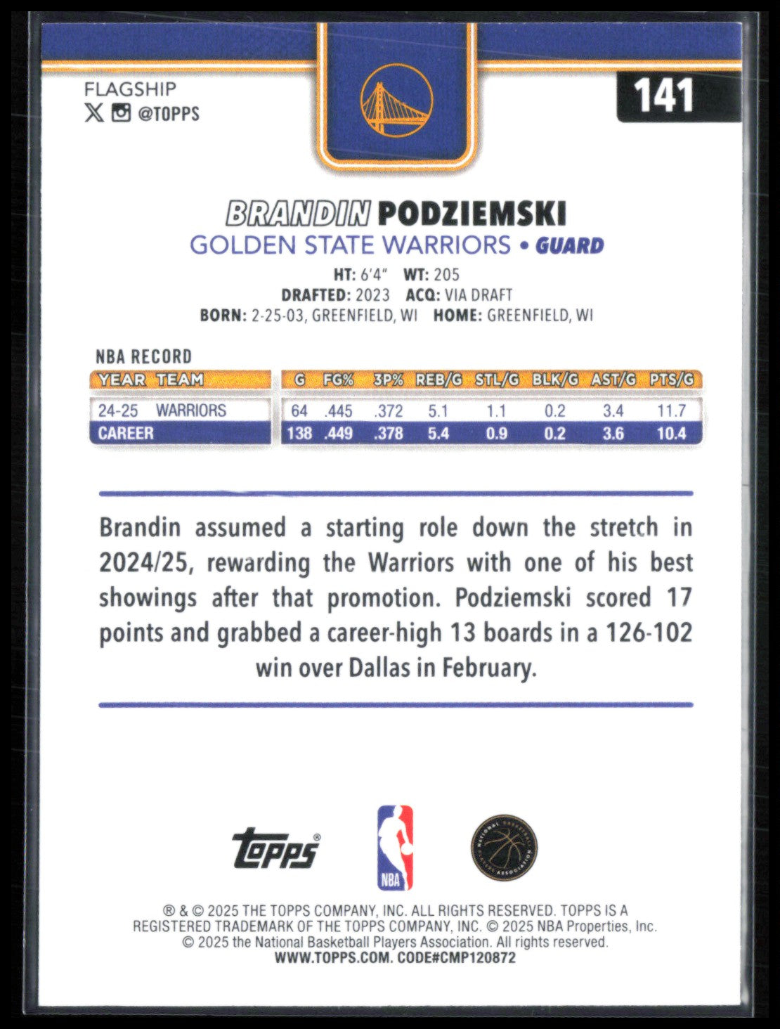 Brandin Podziemski Pink Foil