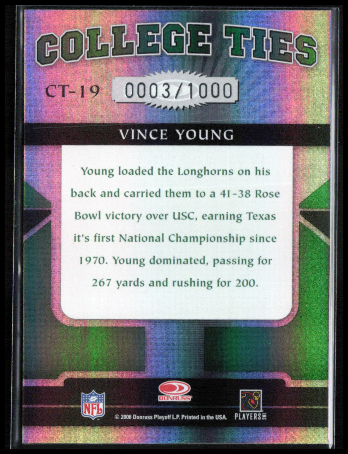 Vince Young College Ties /1000 Green 2006 Donruss Playoff LP