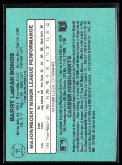 Barry Bonds RC 1986 Donruss (White Edges)