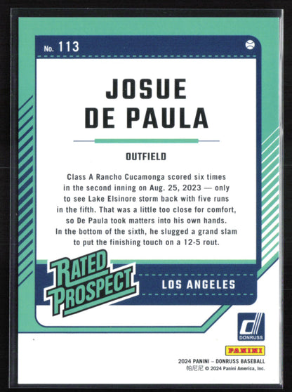 Josue De Paula Rated Prospect /249 Teal Laser