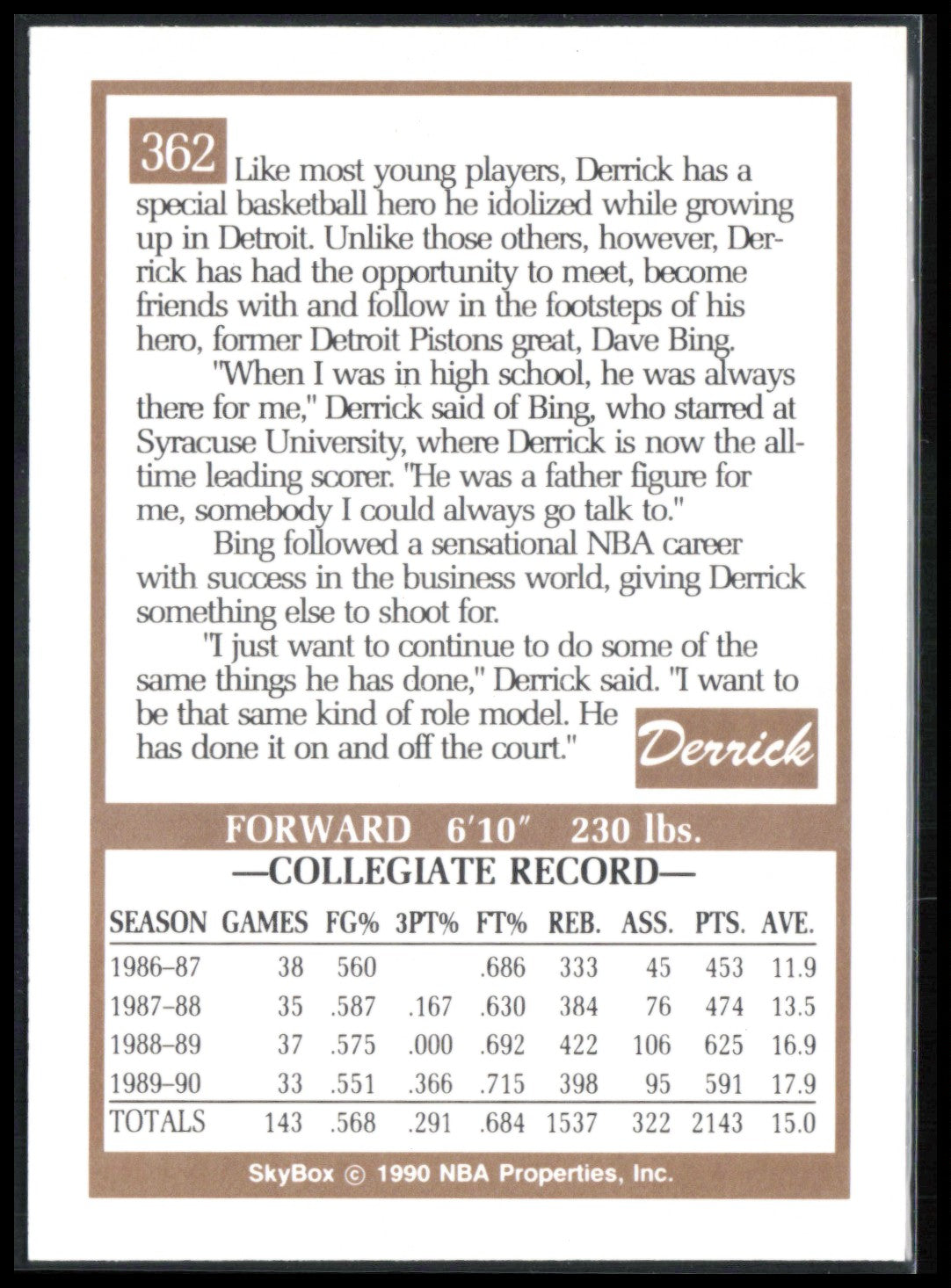 Derrick Coleman 1990 SkyBox