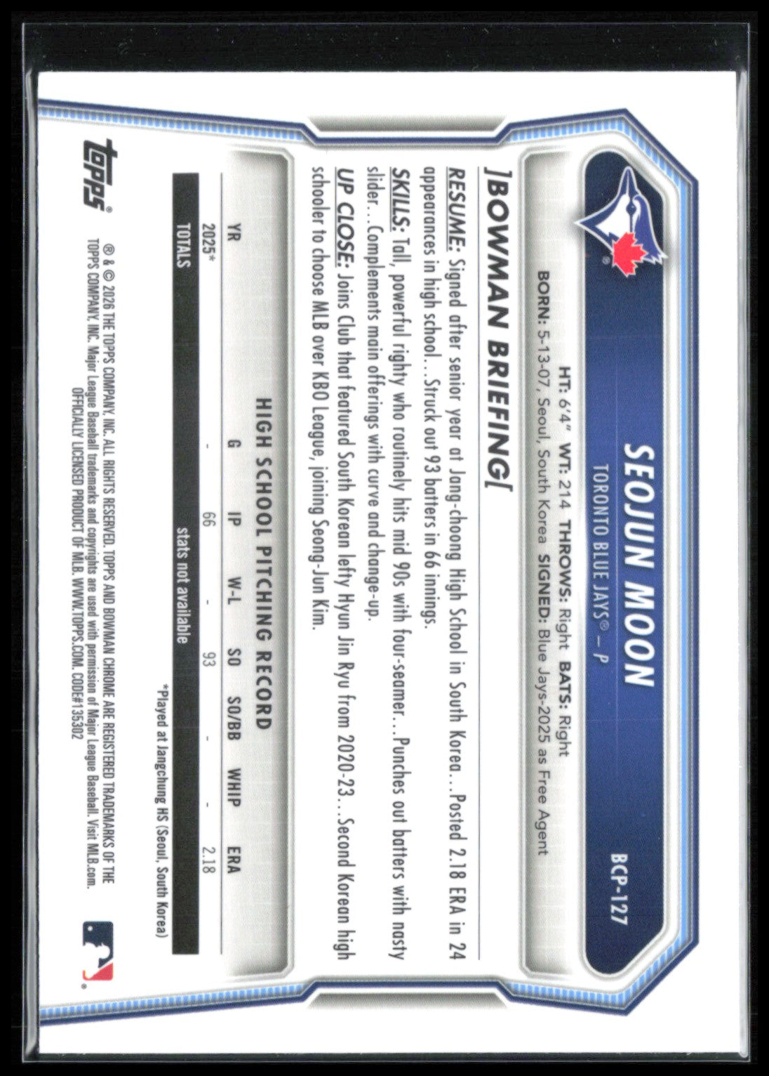Seojun Moon 1st Bowman Chrome