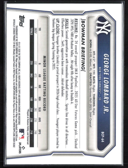 George Lombard Jr. Prospects 2026 Bowman Chrome