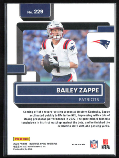 Bailey Zappe RC Rated Rookie Pink Holo
