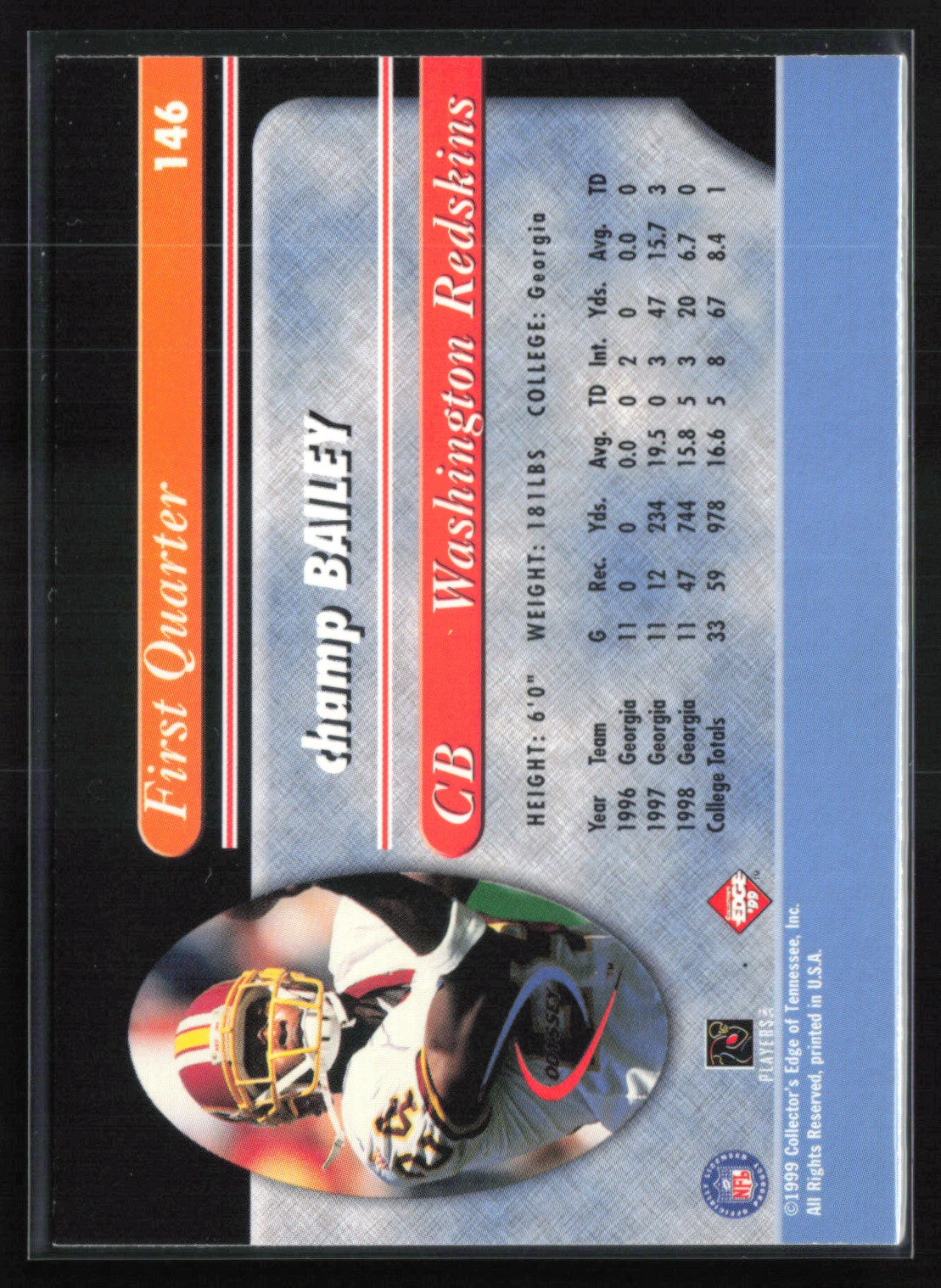 Champ Bailey RC 1999 Collector's Edge