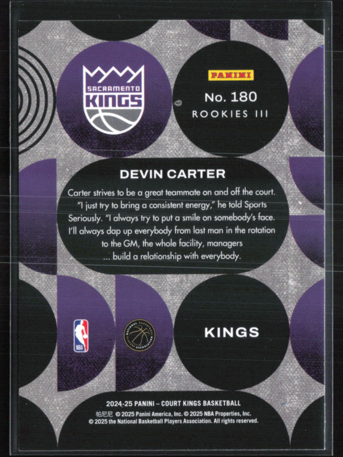 Devin Carter RC Rookies III 2024 Panini Court Kings