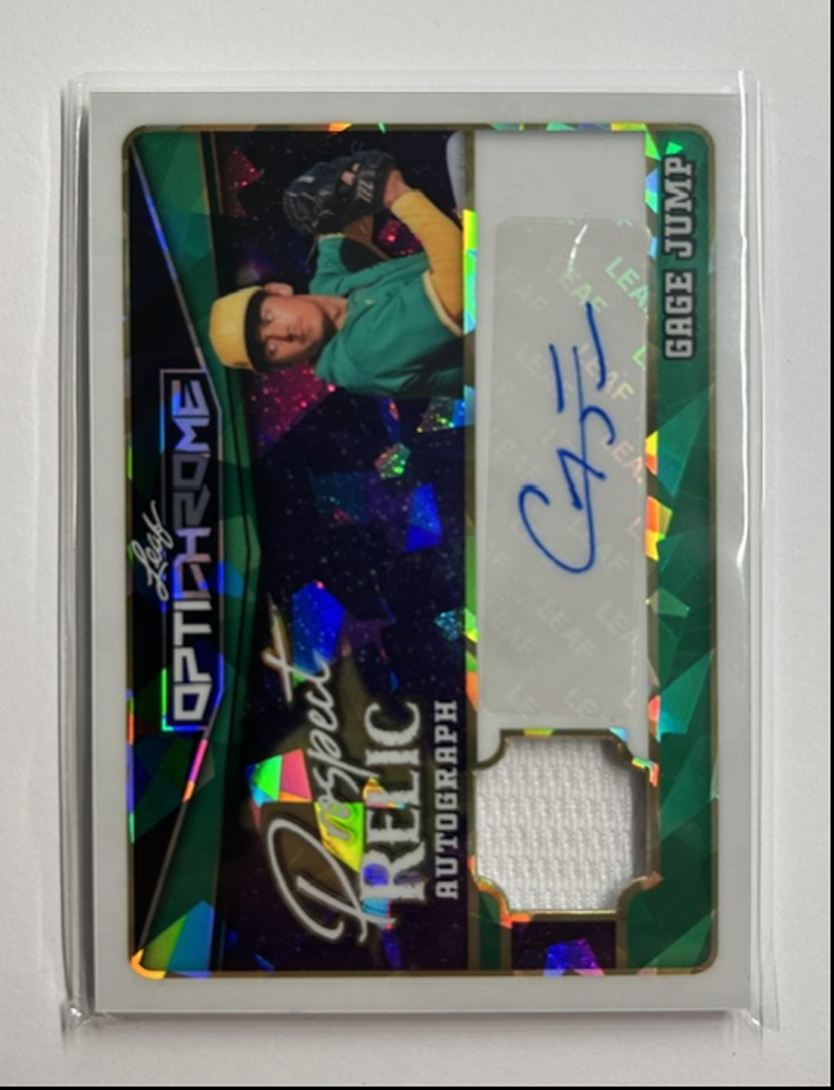 Gage Jump /6 Auto Relic Prospect Relic Autograph 2025 Leaf Optichrome