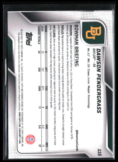 Dawson Pendergrass 1st Bowman Green Mini Diamond /275