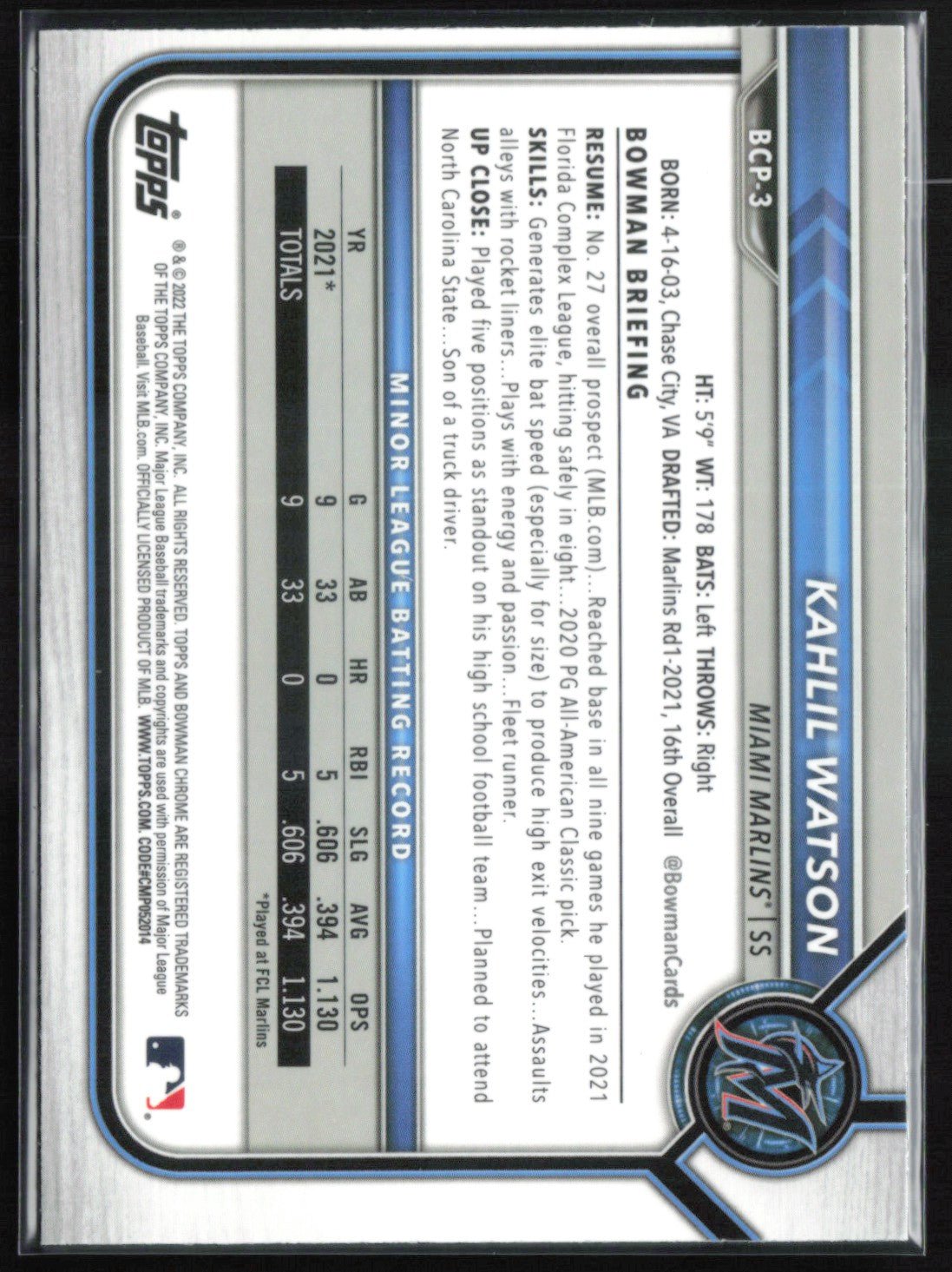 Kahlil Watson 1st Bowman Mojo