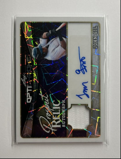John Gil /10 Auto Relic Prospect Relic Autograph 2025 Leaf Optichrome