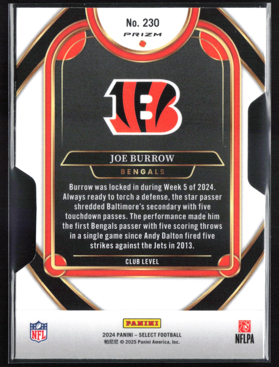 Joe Burrow Silver DIe-Cut Club Level