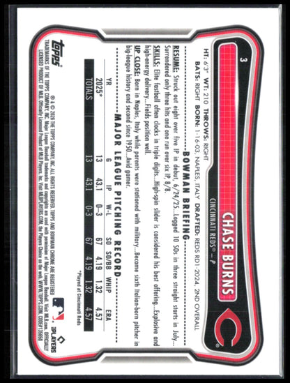 Chase Burns RC Red Rookie Logo