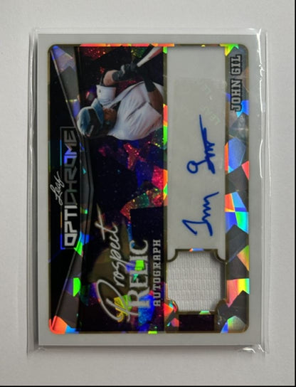 John Gil /10 Auto Relic Prospect Relic Autograph 2025 Leaf Optichrome
