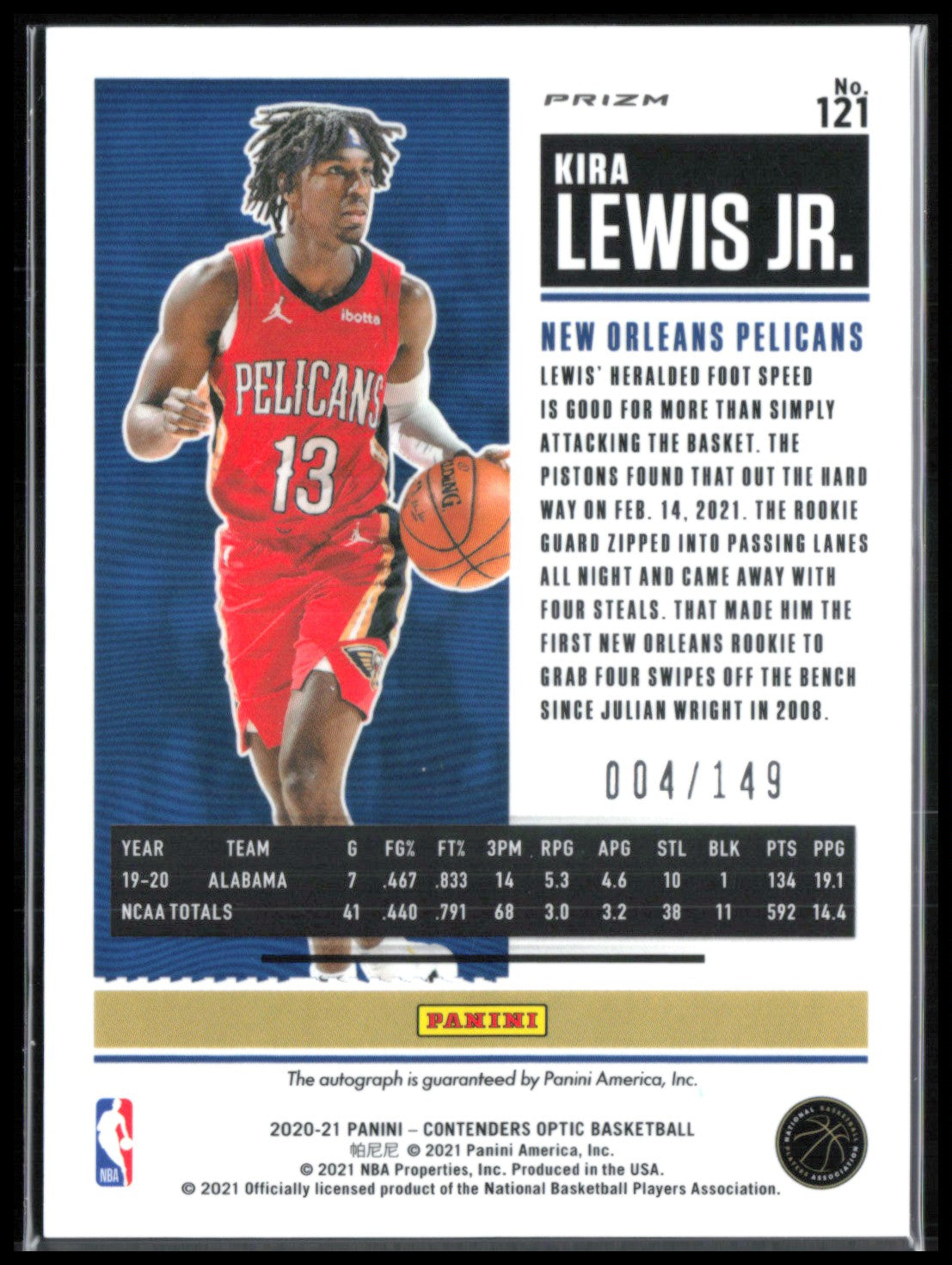 Kira Lewis Jr. RC Auto Red Holo /149