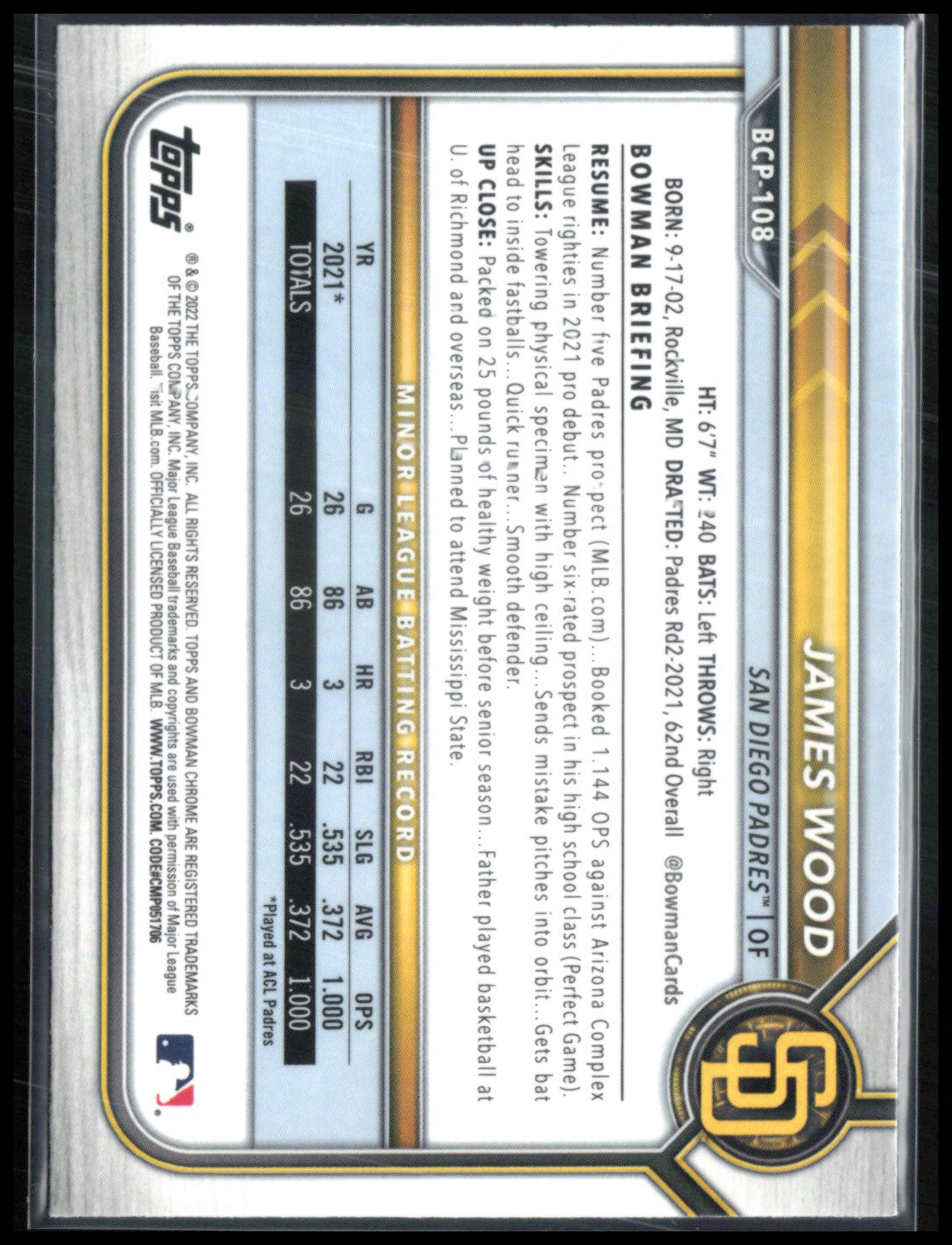 James Wood 1st Bowman Chrome
