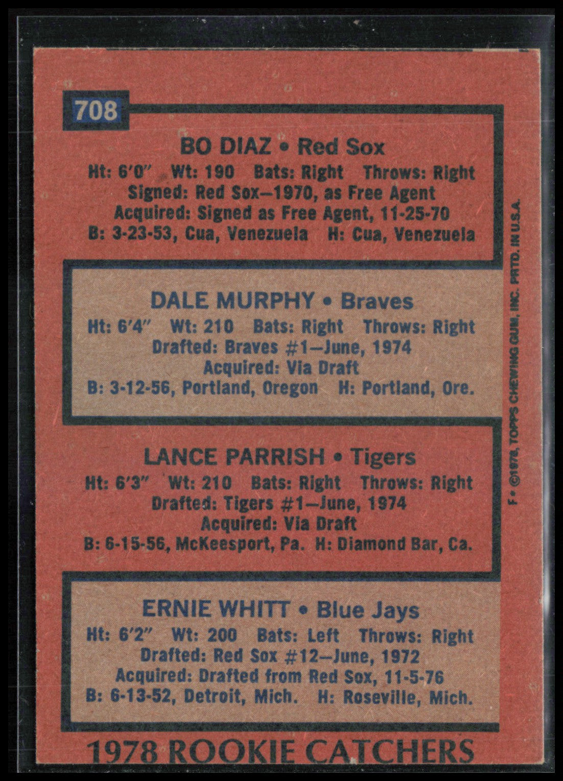 Rookie Catchers - Bo Diaz/Dale Murphy/Lance Parrish/Ernie Whitt