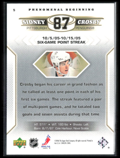 Sidney Crosby Phenomenal Beginning 2005 UD