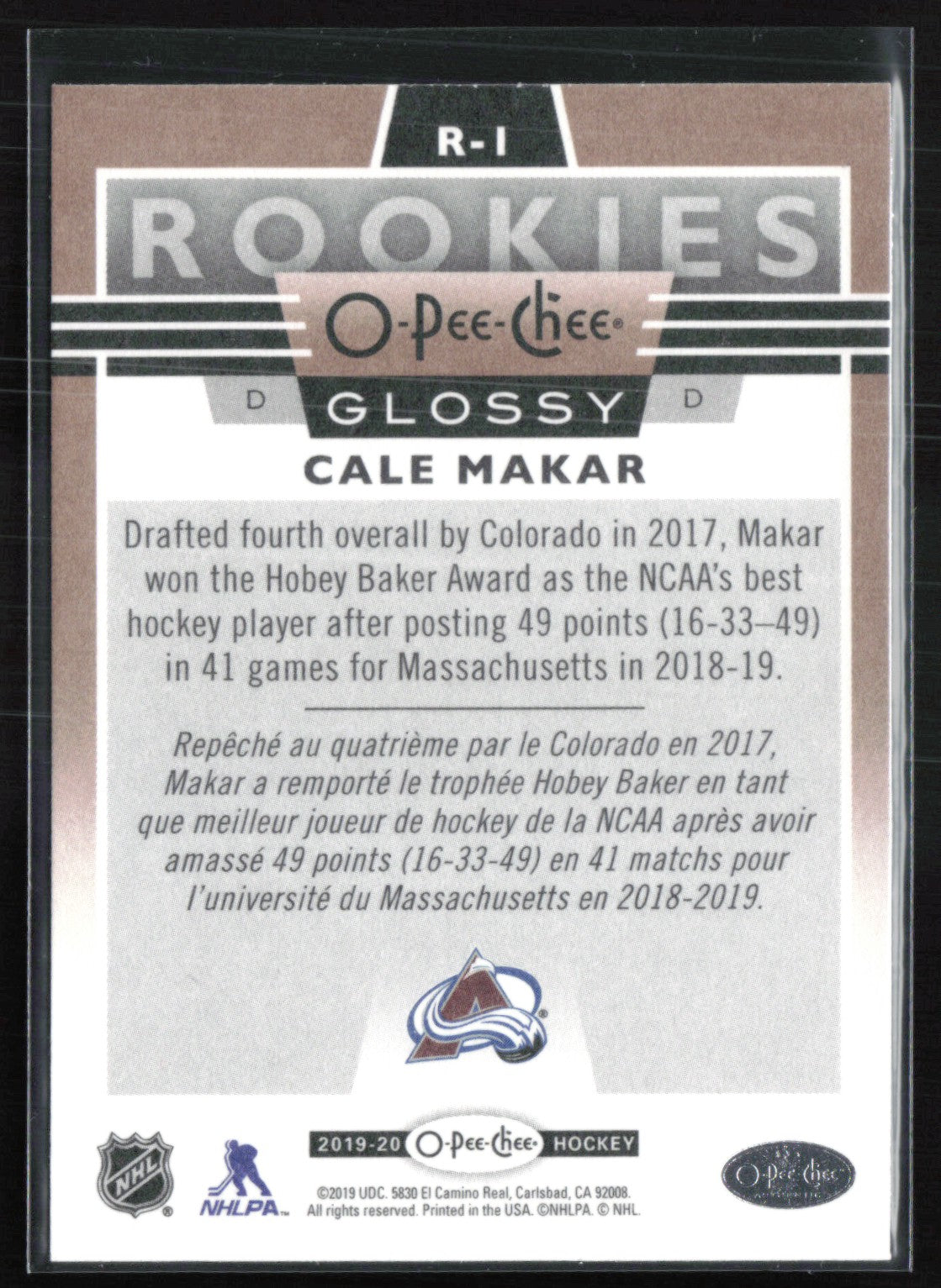 Cale Makar RC O-Pee-Chee Glossy