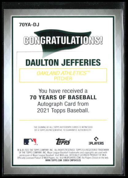 Daulton Jefferies RC Auto /50 2021 Topps 70 Years of Baseball