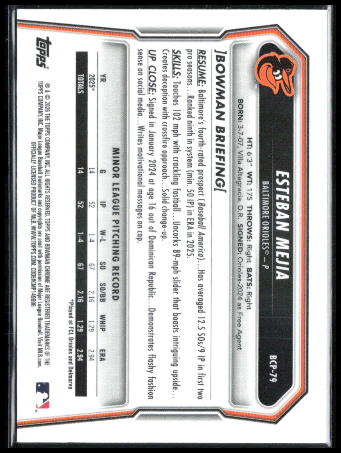 Esteban Mejia 1st Bowman Mojo
